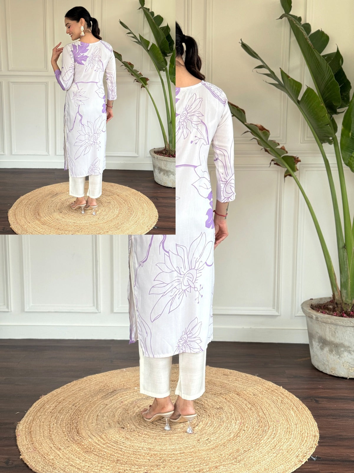 Step into effortless elegance with this soft lavender and white kurti set