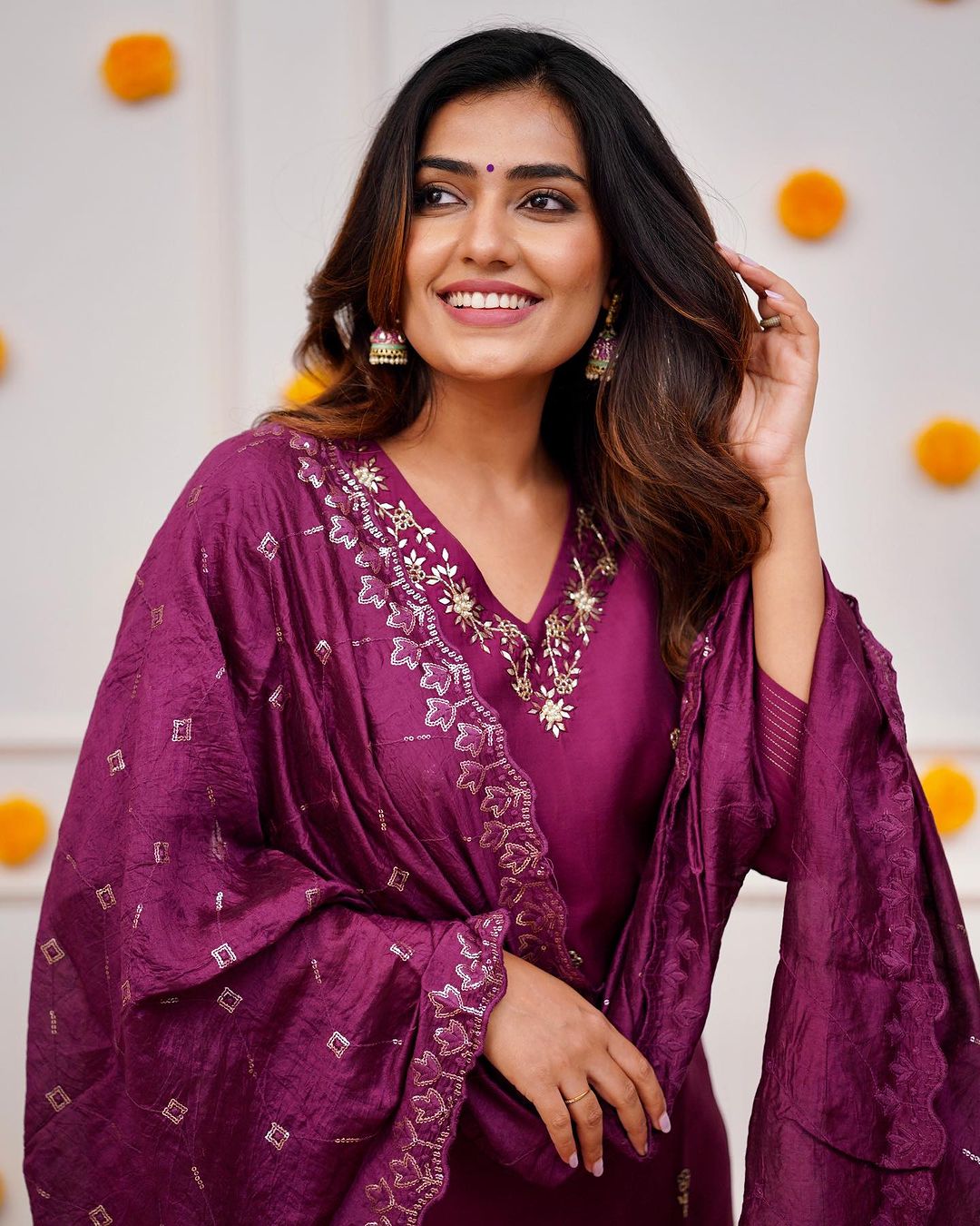 Step into elegance with this stunning deep blue,Yellow and Purpal kurti set, featuring intricate embroidery and a beautifully detailed dupatta