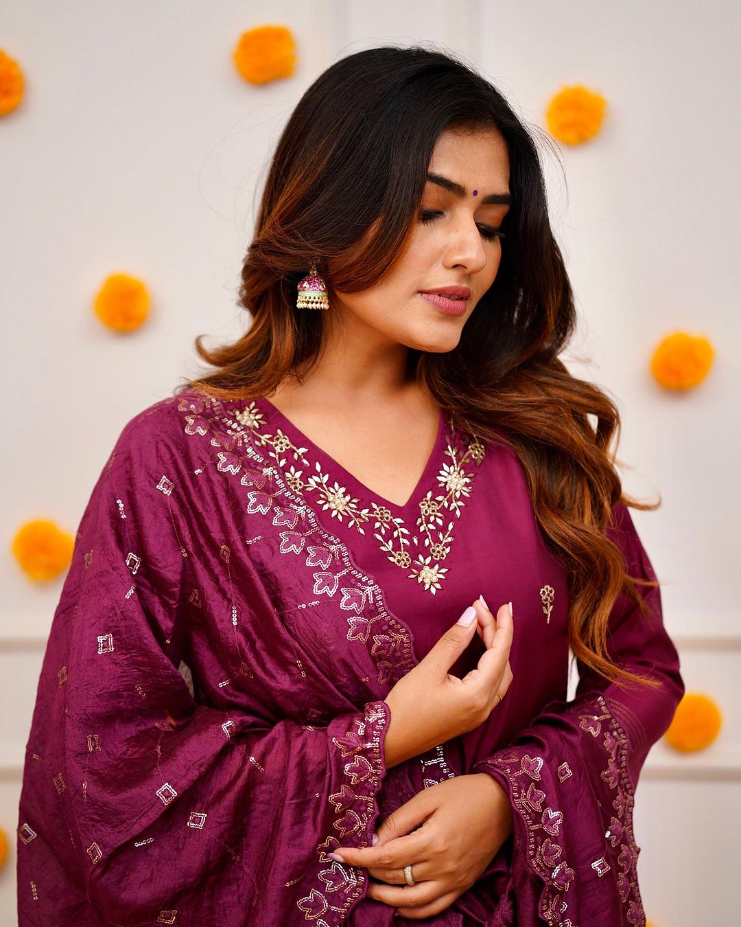 Step into elegance with this stunning deep blue,Yellow and Purpal kurti set, featuring intricate embroidery and a beautifully detailed dupatta