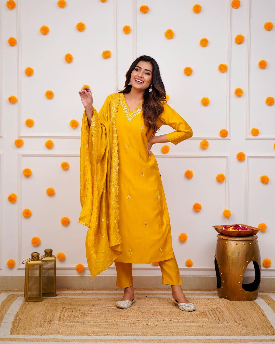 Step into elegance with this stunning deep blue,Yellow and Purpal kurti set, featuring intricate embroidery and a beautifully detailed dupatta