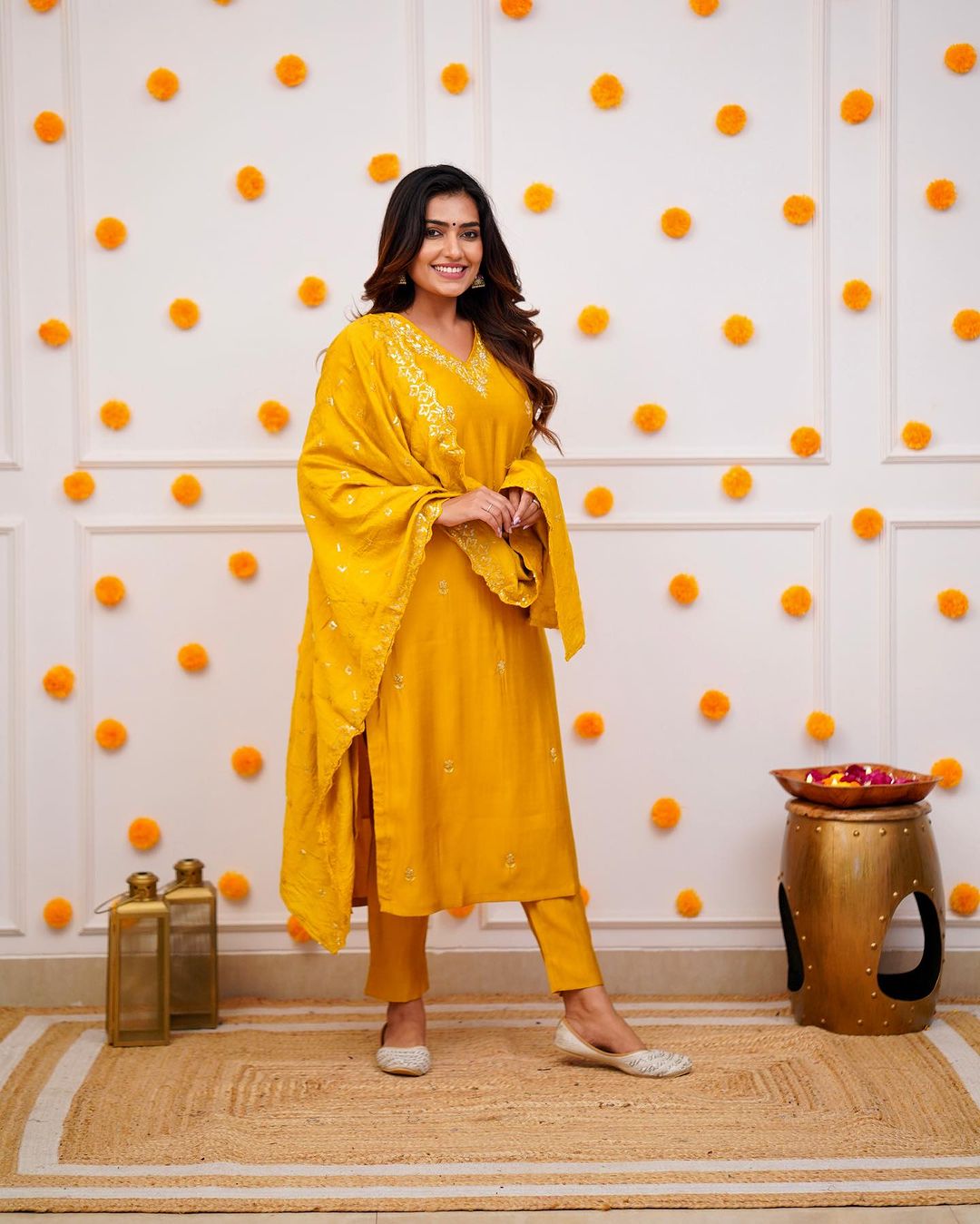 Step into elegance with this stunning deep blue,Yellow and Purpal kurti set, featuring intricate embroidery and a beautifully detailed dupatta