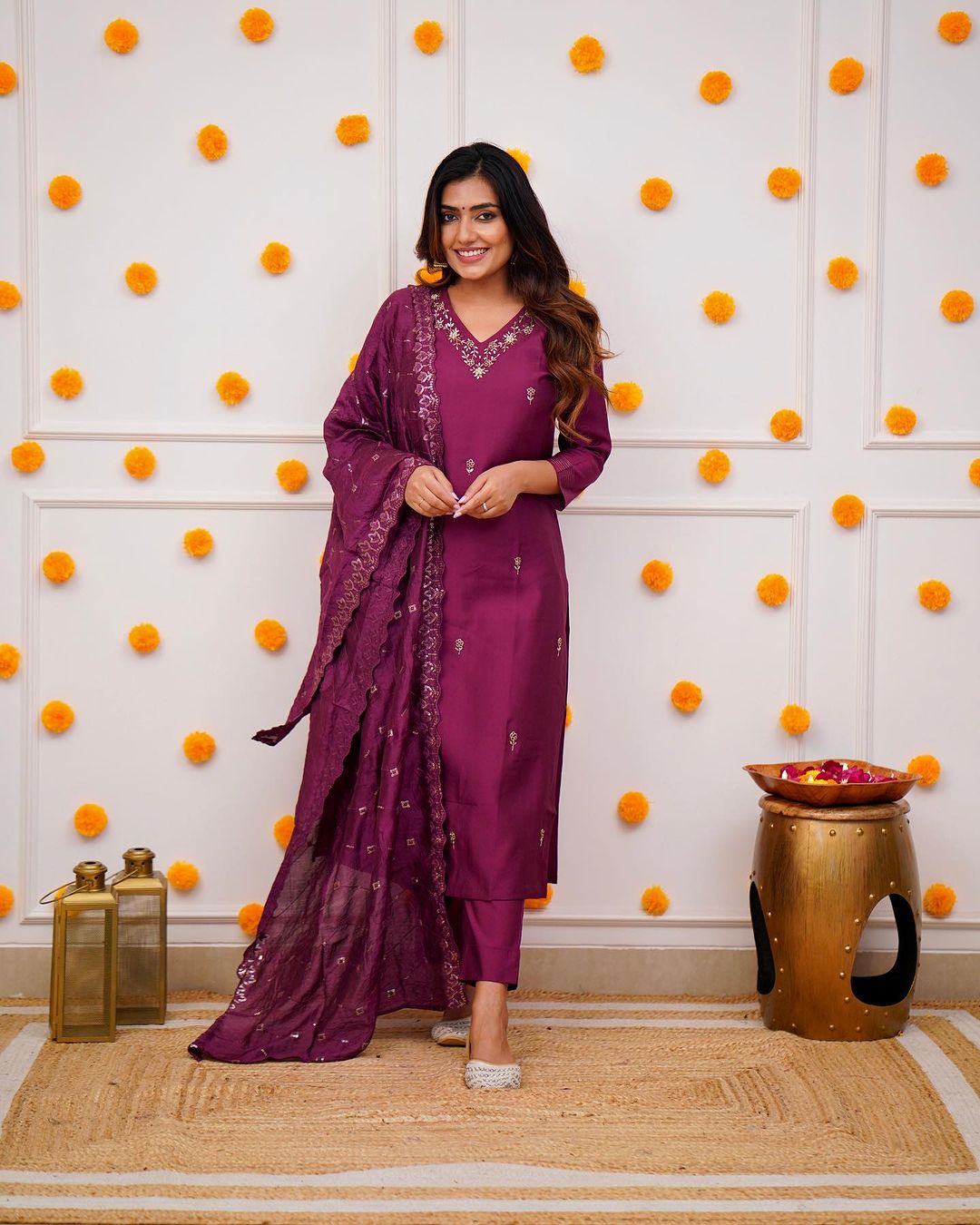 Step into elegance with this stunning deep blue,Yellow and Purpal kurti set, featuring intricate embroidery and a beautifully detailed dupatta