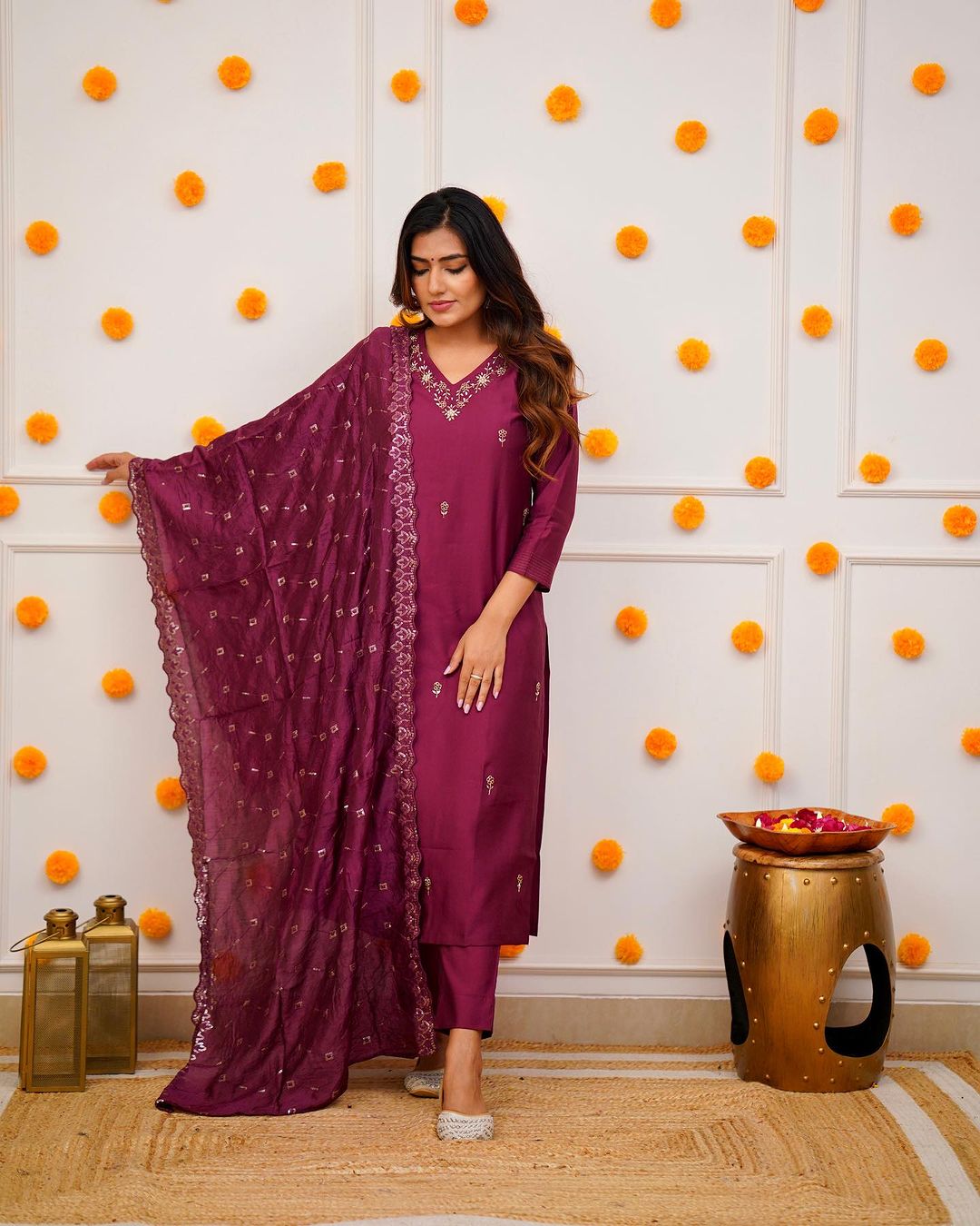 Step into elegance with this stunning deep blue,Yellow and Purpal kurti set, featuring intricate embroidery and a beautifully detailed dupatta