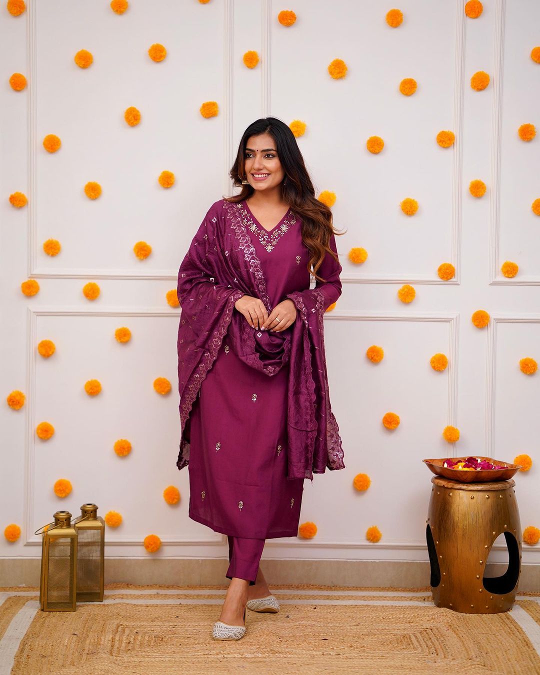 Step into elegance with this stunning deep blue,Yellow and Purpal kurti set, featuring intricate embroidery and a beautifully detailed dupatta