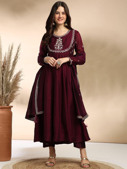 Elevate your wardrobe with this elegant maroon kurti set, adorned with delicate embroidery and a graceful silhouette