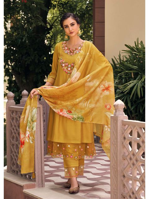 Embrace elegance with this enchanting green kurti set, adorned with delicate floral embroidery and a flowy printed dupatta. The intricate details add a touch of sophistication, making it perfect for festive and casual wear