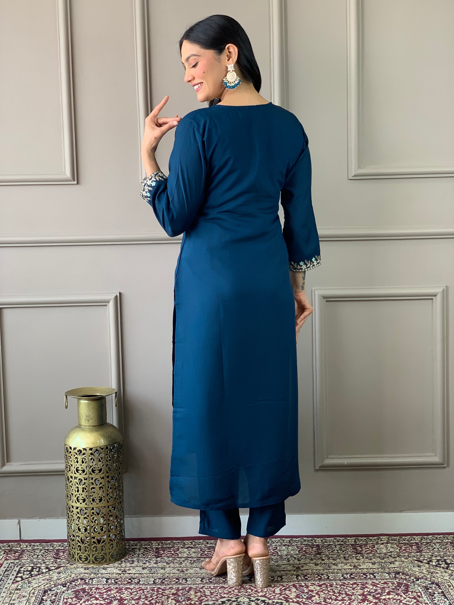 Elevate your style with this elegant blue kurti set, featuring intricate embroidery and a graceful dupatta. Perfect for festive occasions or casual elegance,