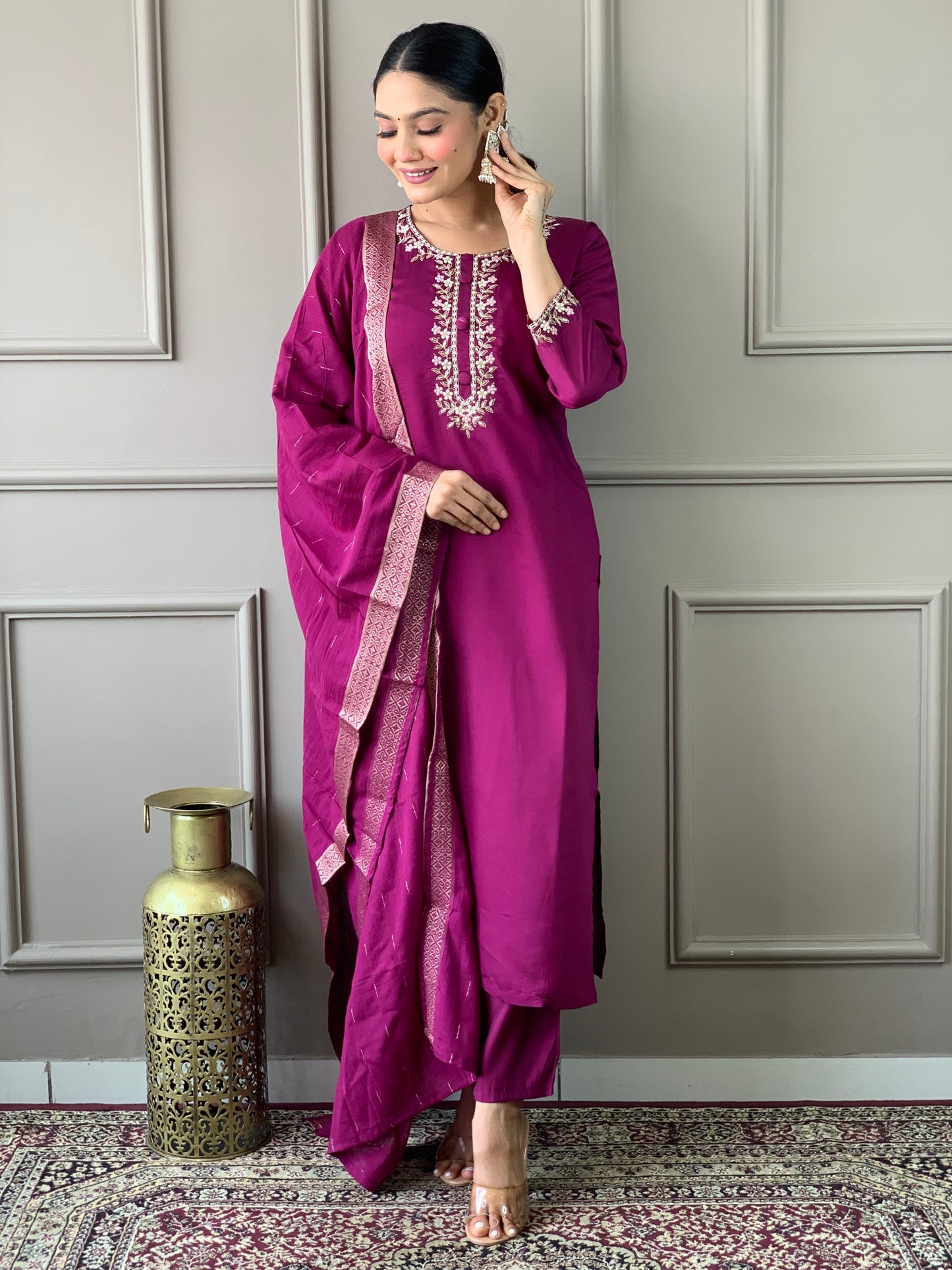 Elevate your style with this elegant blue kurti set, featuring intricate embroidery and a graceful dupatta. Perfect for festive occasions or casual elegance,