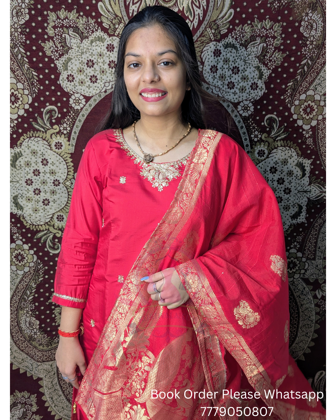 Radiate elegance in this stunning pink kurti set, adorned with delicate embroidery and paired with a regal zari-bordered dupatta