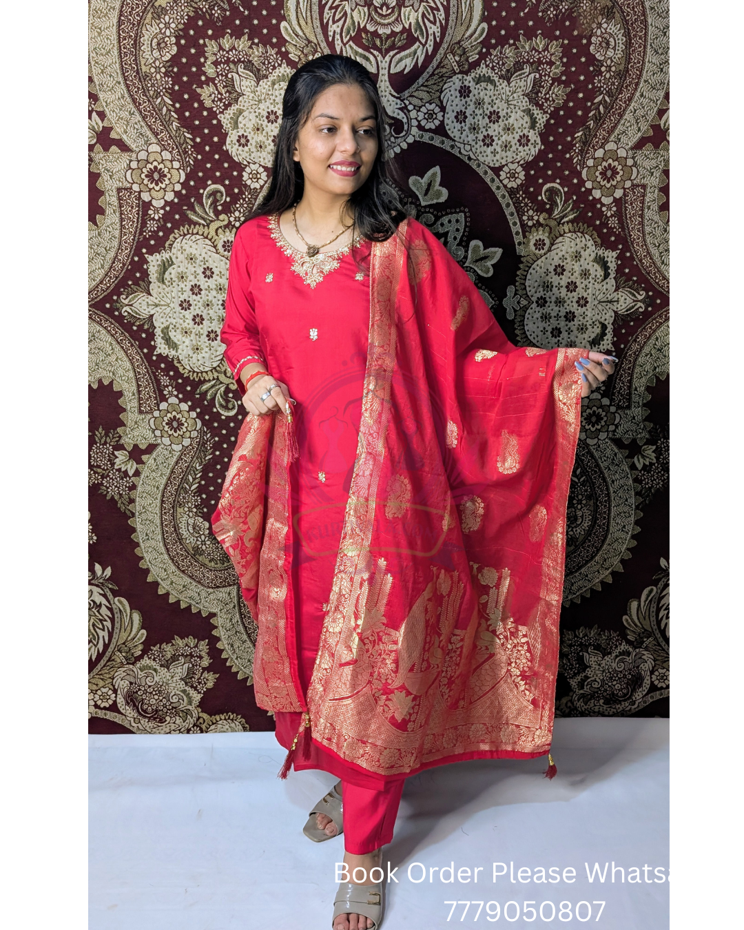 Radiate elegance in this stunning pink kurti set, adorned with delicate embroidery and paired with a regal zari-bordered dupatta