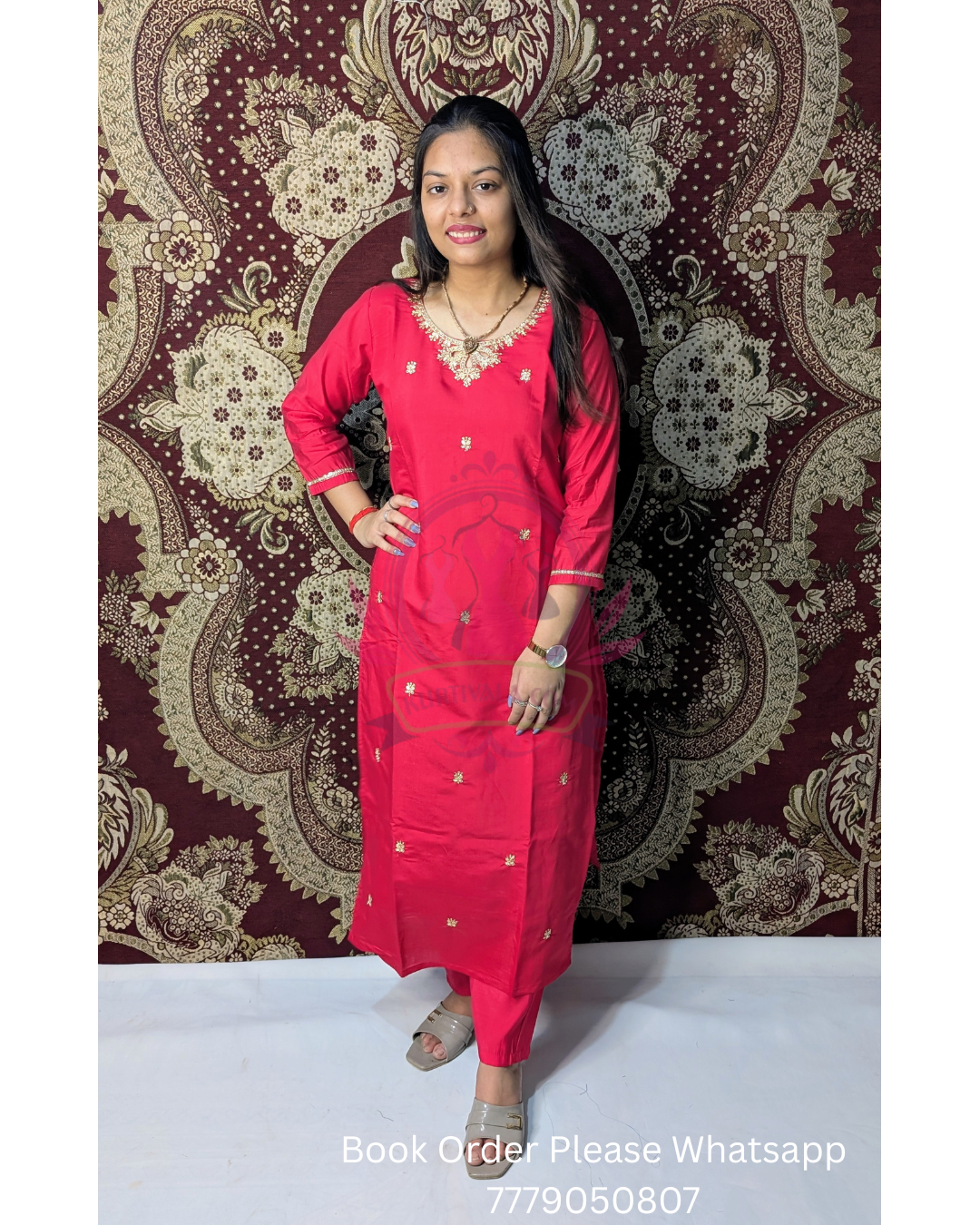 Radiate elegance in this stunning pink kurti set, adorned with delicate embroidery and paired with a regal zari-bordered dupatta
