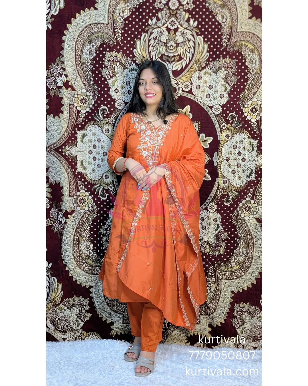 Step into elegance with this vibrant orange kurti set, beautifully adorned with intricate embroidery and paired with a matching dupatta. Perfect for festive occasions and celebrations, it blends traditional charm with modern style for a graceful look.