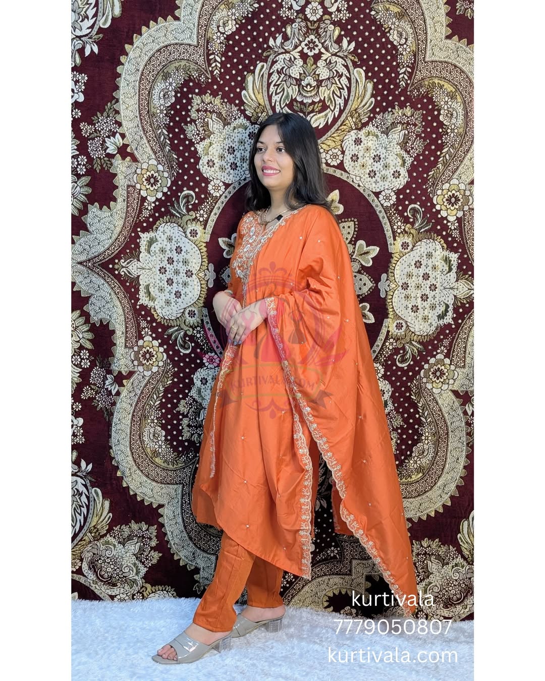 Step into elegance with this vibrant orange kurti set, beautifully adorned with intricate embroidery and paired with a matching dupatta. Perfect for festive occasions and celebrations, it blends traditional charm with modern style for a graceful look.