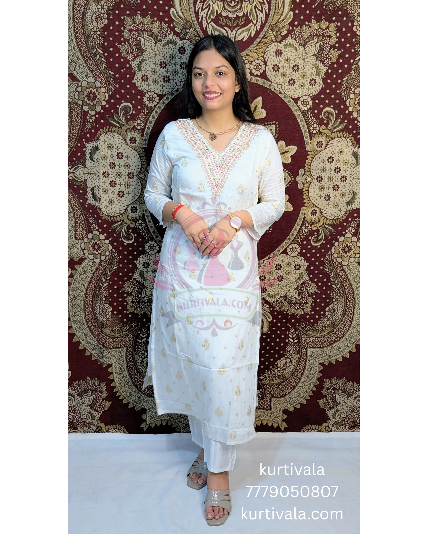 This soft pastel kurti set brings grace and charm with delicate embroidery on the neckline and a vibrant floral dupatta with golden zari borders. Ideal for festive wear or special occasions, it blends elegance with comfort effortlessly