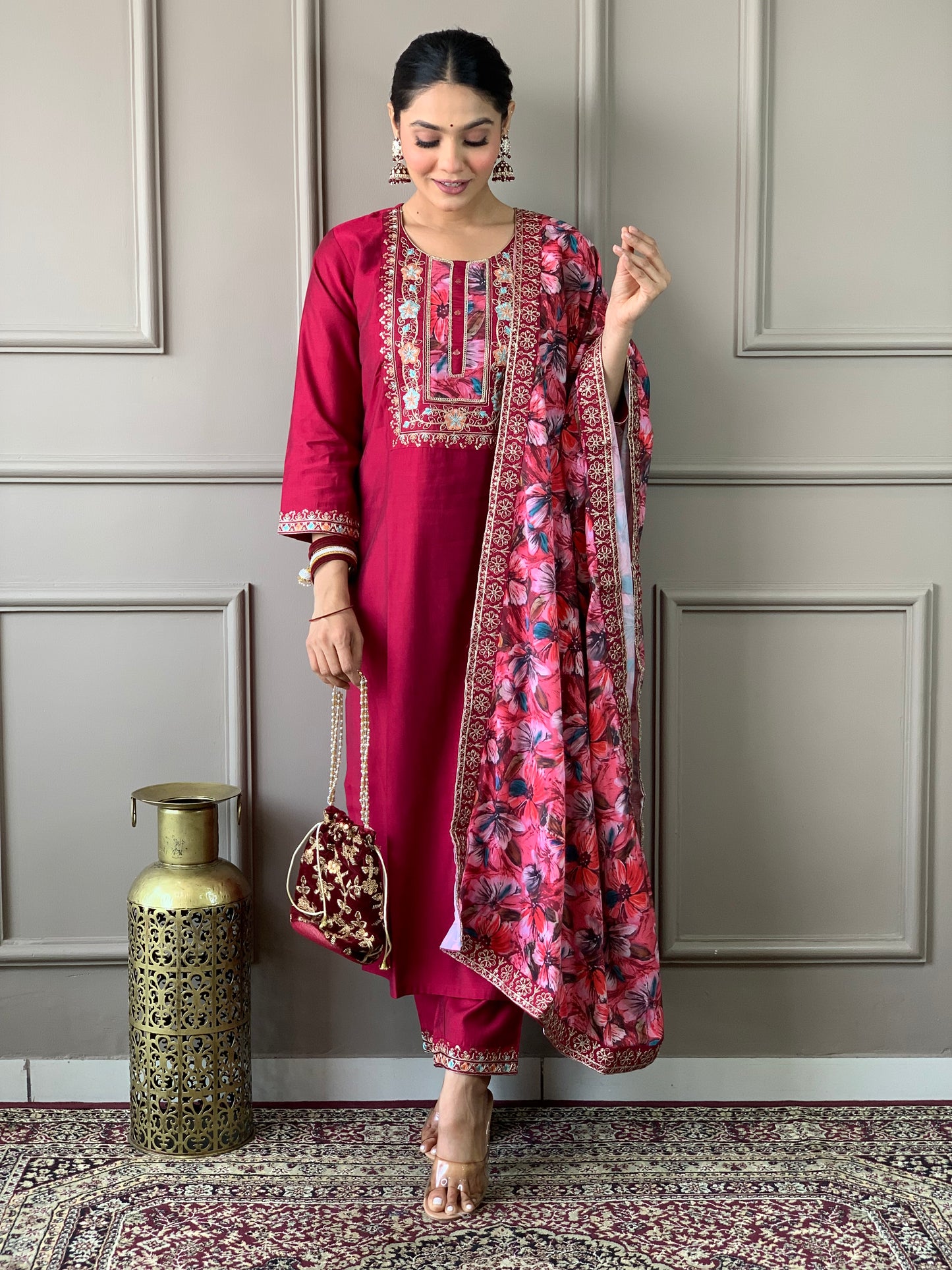 Discover elegance with our beautifully designed black embroidered outfit, featuring intricate floral patterns and a matching dupatta.