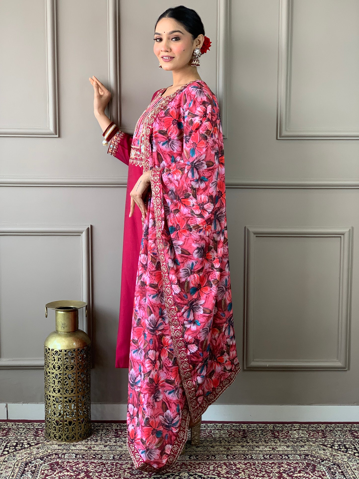 Discover elegance with our beautifully designed black embroidered outfit, featuring intricate floral patterns and a matching dupatta.