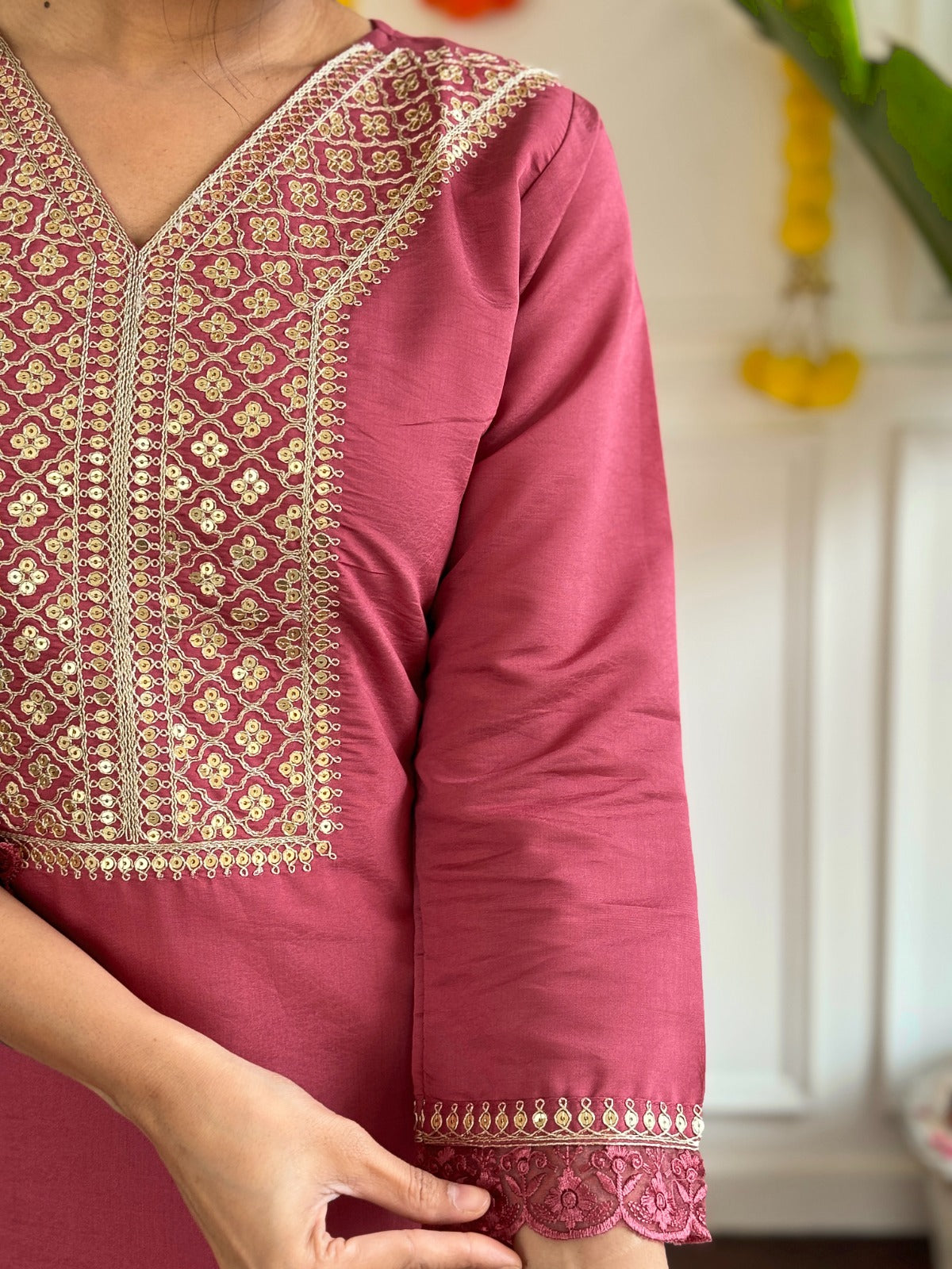 Elevate your ethnic style with this gorgeous rose-pink kurti set, featuring intricate embroidery and a delicate sheer dupatta