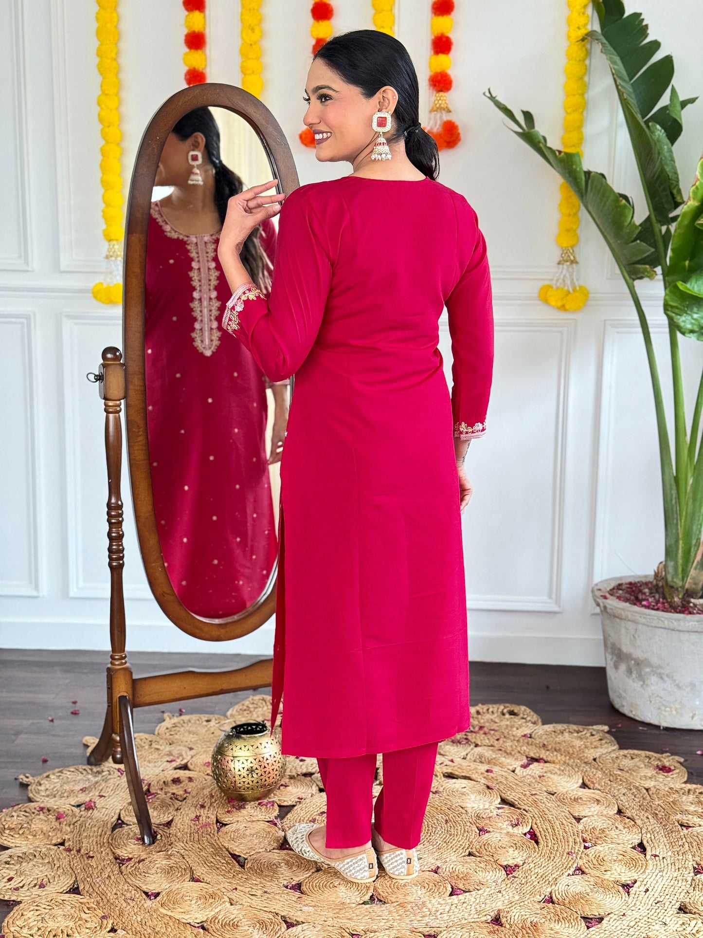 Radiate elegance with this stunning pink kurti set, adorned with delicate embroidery and paired with a vibrant printed dupatta