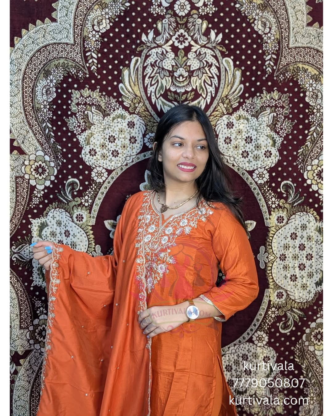 Step into elegance with this vibrant orange kurti set, beautifully adorned with intricate embroidery and paired with a matching dupatta. Perfect for festive occasions and celebrations, it blends traditional charm with modern style for a graceful look.